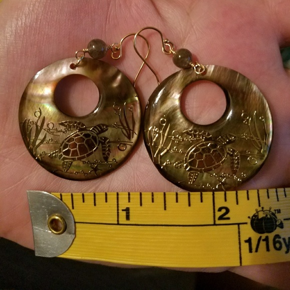 Labradorite Turtle Shell Earrings - Picture 2 of 4